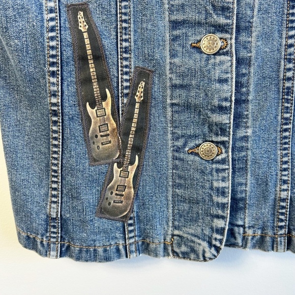 Vintage CRN-F3 unique denim vest, music, guitar appliqués size XS - Picture 3 of 14